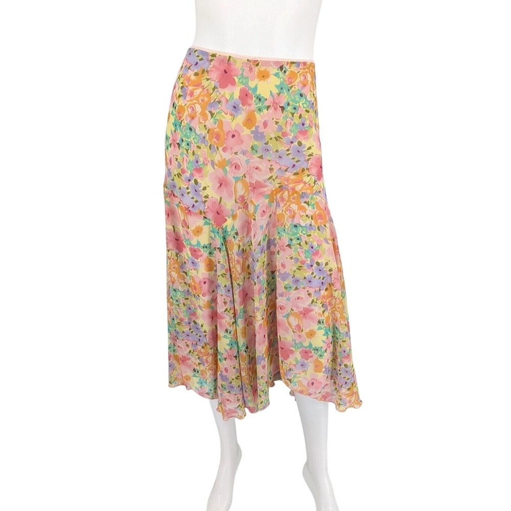 Floral Chiffon Midi Skirt Cottage Romantic Cottage Elastic Waist Flowy Plus 3X